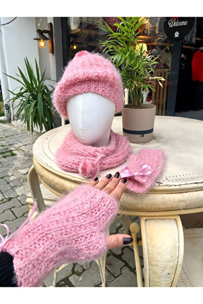 Gözde Tasarım Butik Women's Handmade Knitted Pompon Beret Neck Collar and Fin...