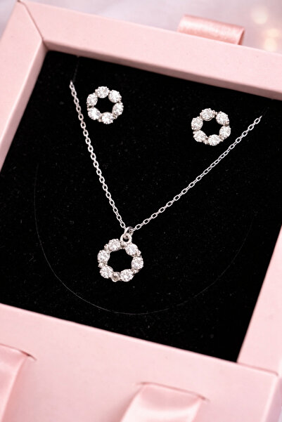 Silver Sevgililer Günü Özel 925 Ayar Gümüş Özel Gün Papatyam Kolye Küpe Set G...