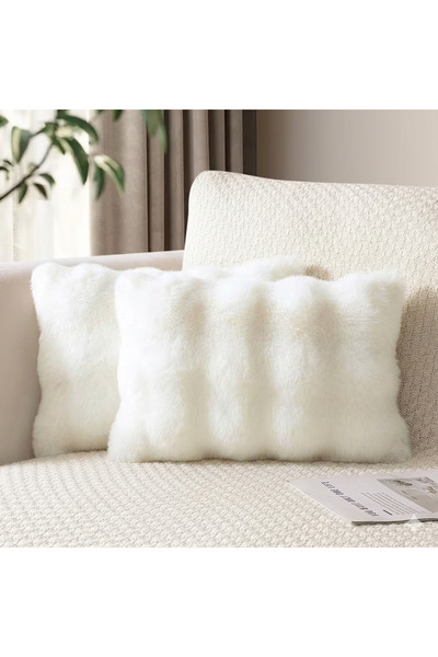 pufftable 2-Pack Plush Bubble Cushion Cover 35*50 Ecru Color Soft Velvet Pill...