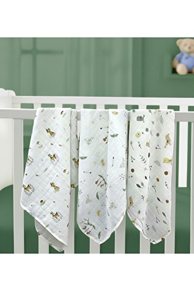 Sahra İpek طقم بطانية أطفال موسلين من القطن العضوي مكون من 3 قطع 90 سم × 90 سم