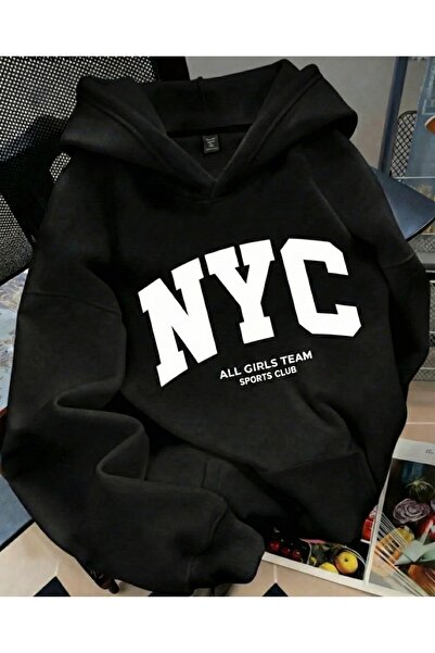 LELVANİ Unisex Y2K Men/Women Nyc Printed Hooded Cotton Sweatshirt Hoodie