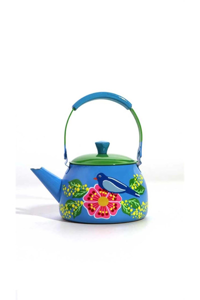 DEDEMİN EMAYELERİ El Boyama Demlik Mavi Kuş