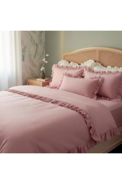 MundoLindo طقم غطاء لحاف مزدوج من القطن الطبيعي 100% مكون من 4 قطع باللون الو...