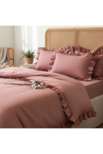 MundoLindo Double Frilled 100% Natural Cotton 4 Piece Duvet Cover Set