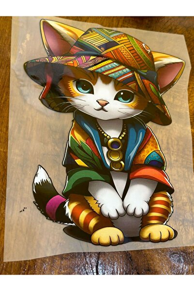 Gönülden Tasarım ÜTÜ İLE YAPIŞAN KEDİ TRANSFER BASKI ARMA 24X18 CM