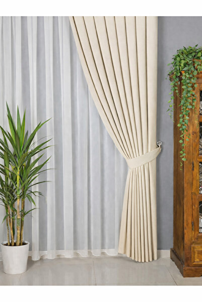 Wowlays Home Μπεζ Πλισέ Κουρτίνα Φόντο Βελούδινο Ύφασμα Υψηλής Ποιότητας Μονό...