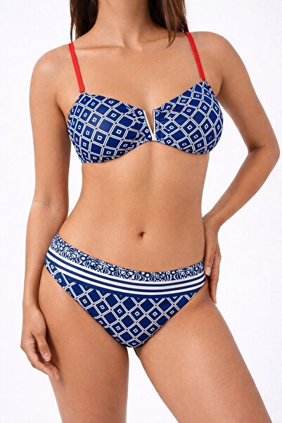 SEALİFEmayo Aksesuarlı Etnik Desenli Straplez Bikini Takımı