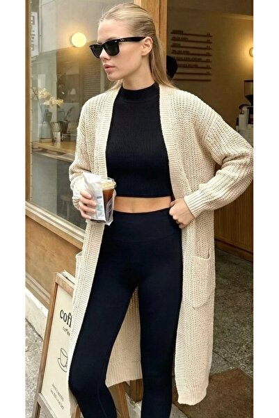 lamea Kadın Uzun Triko Hırka – Cepli, Rahat Kalıp, Günlük & Şık Kullanım İtal...