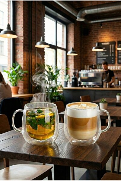 KÜÇÜK EW كوب زجاجي مزدوج الجدار مقاوم للحرارة| 2 قطعة| 250 مل