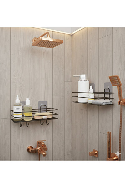 BUSEMSİ HOME Siyah Yapışkanlı 2Li Set Banyo Düzenleyici Şampuanlık Banyo Rafı...