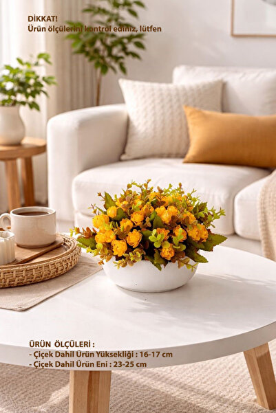 adresiburasi Beton Kase Model Saksıda Yapay Banko Gül Masa Çiçeği Turuncu