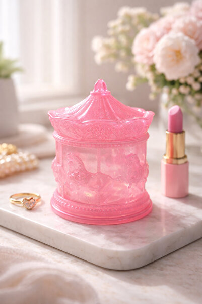 Phellos Pembe Vintage Carousel Gece Lambası Atlı Karınca Takı Kutusu, Dekorat...