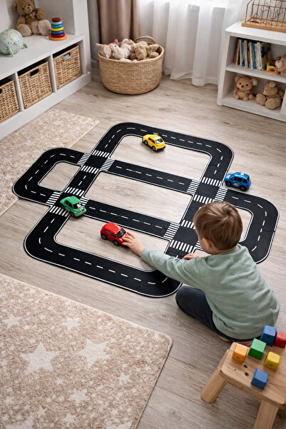 MDM Dizayn Oyuncak Araba Yarış Pisti ve Araç Parkuru – Eğitici Ahşap Yol Seti...