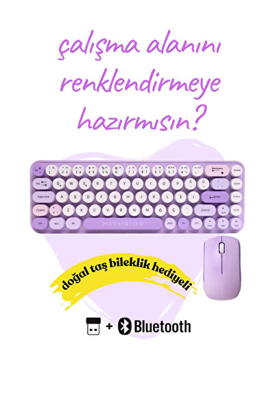 Mithrion Pastel Renkli Kablosuz Klavye ve Mouse Seti - Türkçe Q Klavye