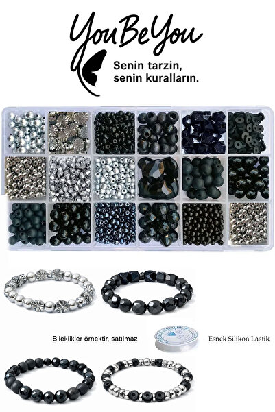 By MO Accessories 18'li Kutuda Siyah Onyx Doğal Taş Boncuklarla Takı Yapma Ho...