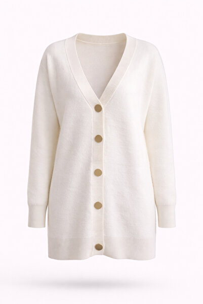 adba style V Yaka Bronz Düğmeli Rahat Kesim Tesettür Triko Hırka 4069