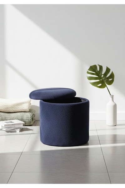 Yuems home Teddy Kumaş Antrasit Renk Sandıklı Puf