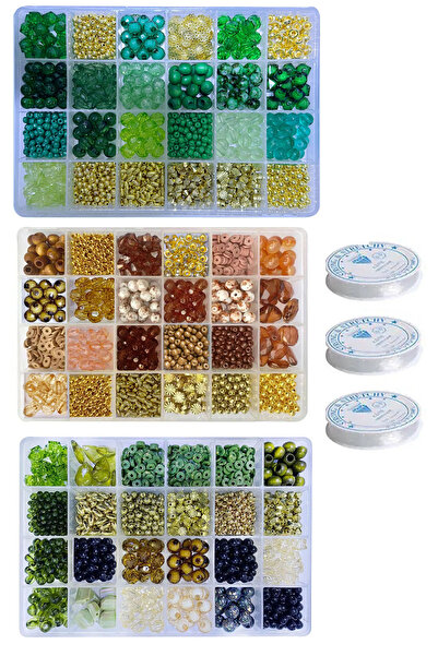 By MO Accessories 3-компонентна кутия с зелени и кафяви мъниста за изработка ...