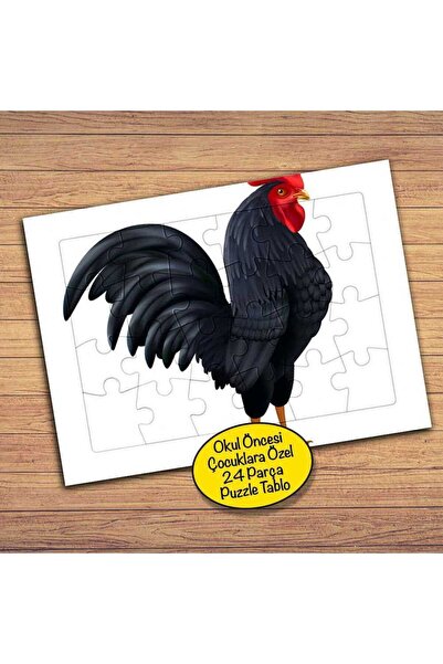 Asilmeydan Siyah Kırmızı İbikli Horoz Çocuklara Özel Puzzle Yapboz Tablo-14467