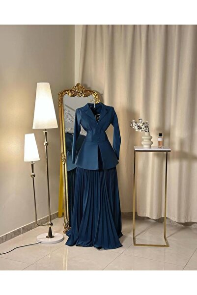 vanus fashion 5743 -فستان ازرق بتصميم رسمي