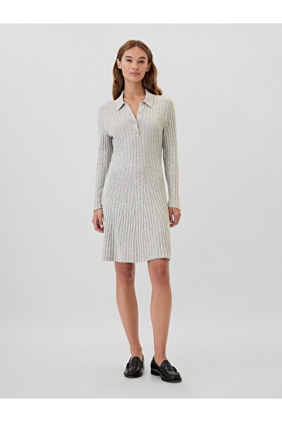 GAP Kadın Gri Polo Yaka Triko Mini Elbise