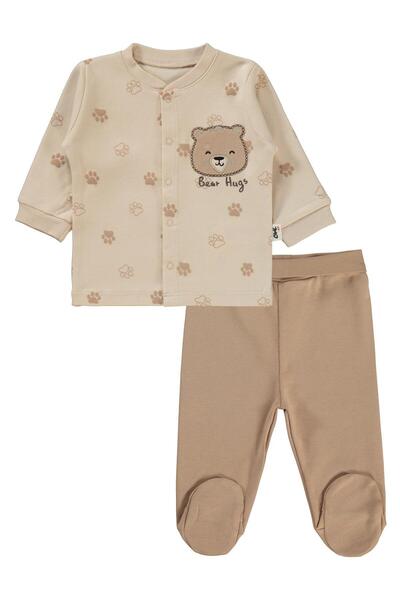 Civil Baby Pati Ayıcık Baskılı 1-6 Ay Pijama Takımı - Fil Dişi 3-6 Ay