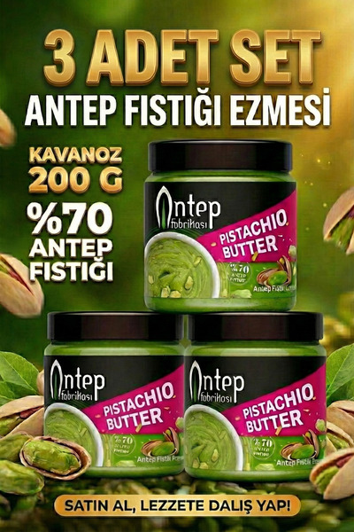 ANTEP FABRİKASI % 70 Antep Fıstık Ezmesi 200 g 3 Adet Kavanoz ( Gerçek Antep ...