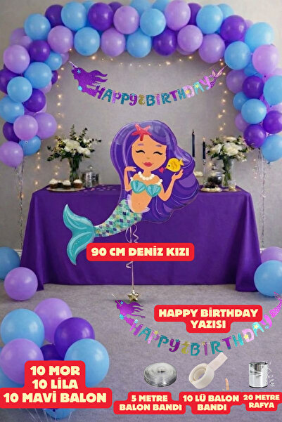 Baloncu Dede Mermaid Concept Party Set - Happy Birthday Lettering, Mermaid Ba...