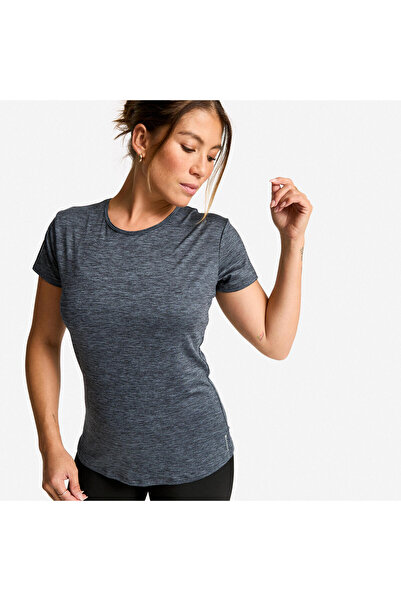 Decathlon Domyos Kadın Spor Tişörtü - Fitness Cardio - Alacalı Gri