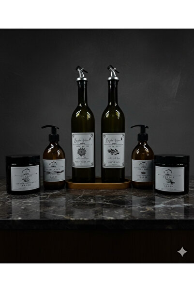 BÜYÜLÜ HOME Ahşap Stantlı Yağdanlık Sabunluk Ve Pamuk Seti Ayçiçek yağı Zeyti...