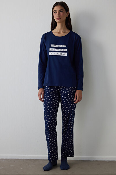 Penti Marineblaues It's Sunday Hosen-Pyjama-Set