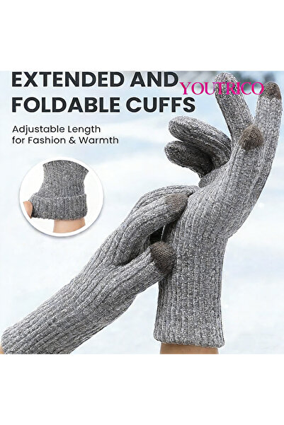 Youtrico Thick-lined winter gloves with extended cuff, better warmth, in neut...