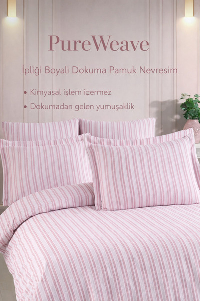 NazeninHome Pureweave Yarn-Dyed Natural Knitted Woven Bedding Set Single Size...