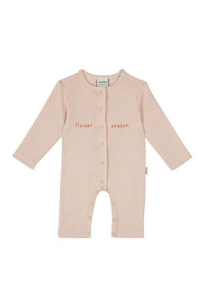 Antebies Organic Pink Flower Season Embroidered Snap Fastener Long Sleeve Bab...