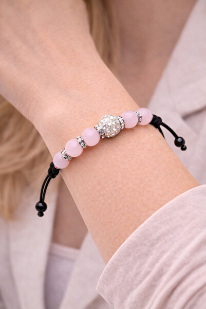 Alnis Atelier Pembe Kuvars Doğal Taş Makrome Bileklik