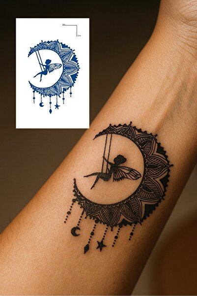TAKIŞTIR Ay Ve Peri Kız Figürlü 12 Saat Sonra Kararan Geçici Dövme Tattoo