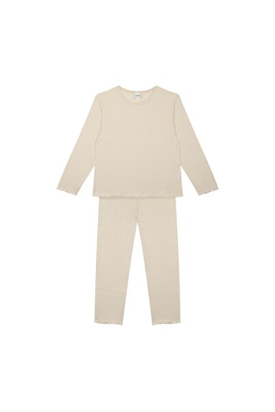 Antebies Cream Jacquard Long Sleeve Pajama Set