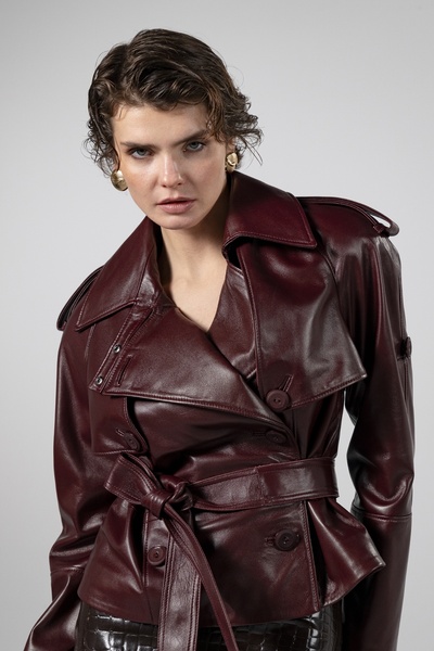 Valmenti Kadın Bordo Hakiki Deri Deri Mont