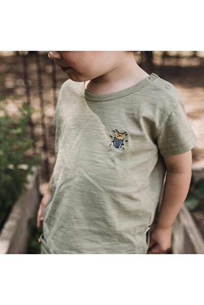 Antebies Organic, Green Flame, Embroidered, Short Sleeve Boys' Baby T-Shirt