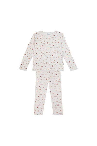 Antebies طقم بيجامة للفتيات من القطن العضوي بنمط الأحلام البيضاء مع خصر مطاطي...