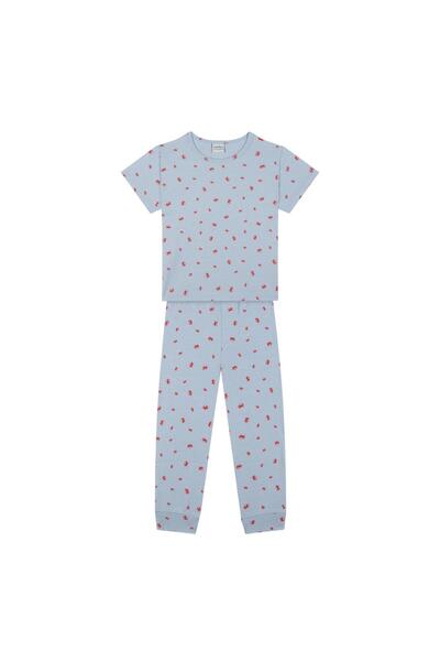 Antebies Organic Blue Crab Family Patterned Short Sleeve Boys' Pajama Set wit...