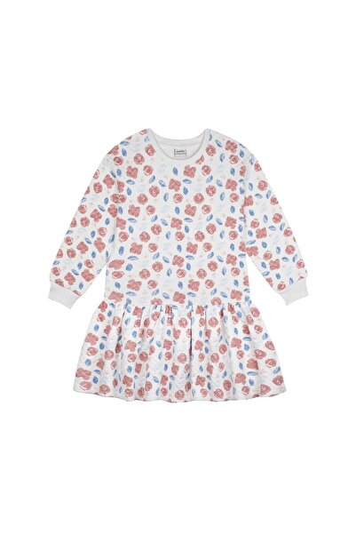 Antebies Organic White Watercolor Floral Pattern Flounce Long Sleeve Girls' D...