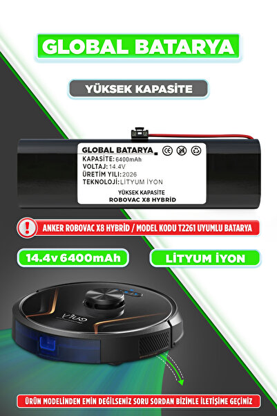 GLOBAL BATARYA Eufy Robovac X8 Hybrid Uyumlu Akıllı Robot Süpürge Bataryası 1...