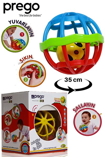 Prego Çıngıraklı Yumuşak Renkli Rubber Fitness Bebek Topu 35 cm