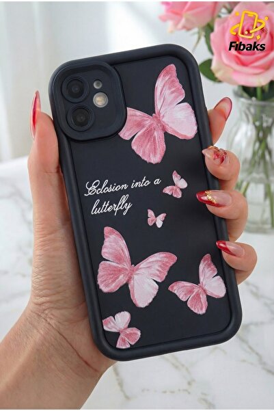 Fibaks Apple iPhone 11 Kılıf Yumuşak Dokulu Kelebek Desenli Yumuşak Kamera Ko...
