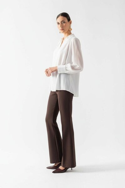 Spazio Drusiano Erkek V Yaka Kollar Şifon Fiyonk Aksesuar Detaylı Gömlek EKRU