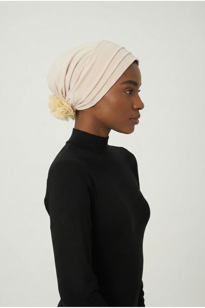 fidan bone Katlı Arkası Organze Güllü Bej Hazır Türban Tesettür Bone Medikal ...