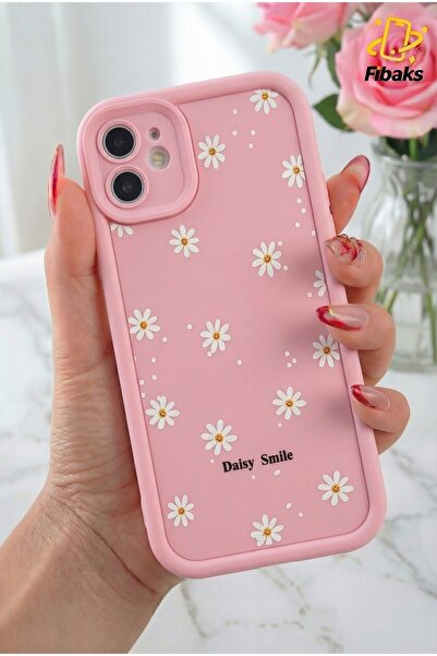 Fibaks Apple iPhone 11 Kılıf Yumuşak Dokulu Papatya Desenli Yumuşak Kamera Ko...