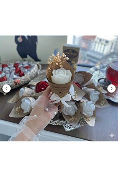 BlueDaisyCandle Kişiye Özel 10 ADET GÜL BEYAZ Model kokulu buket mum Düğün/nişan/söz/kadınlar/anneler Günü