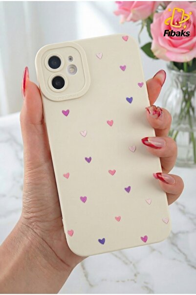 Fibaks Apple iPhone 11 Kılıf Kamera Korumalı Silikon Renkli Kalp Tasarımlı Ka...